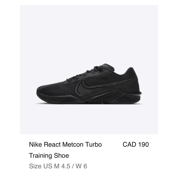 Nike React Metcon Turbo training shoe, black. (Women’s 6, men’s 4.5) - Picture 4 of 5